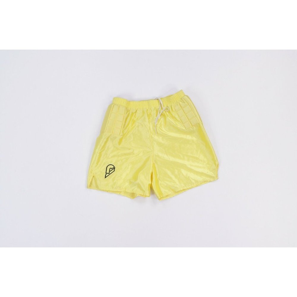 NOS Vintage 90s Reusch Padded Soccer Shorts Goalie Nylon Yellow Mens Large USA